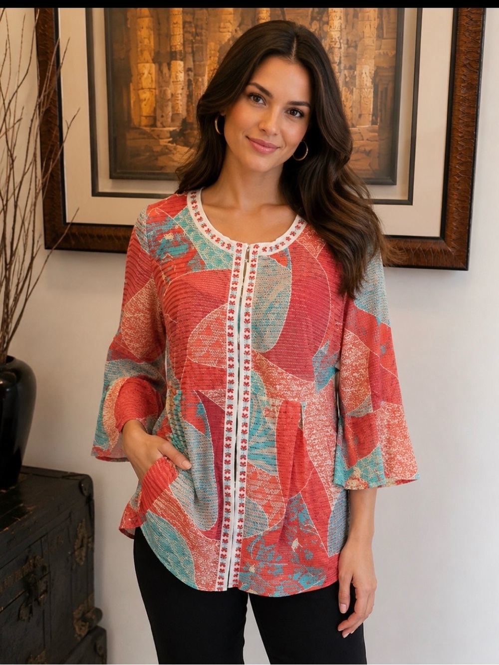 Multicolor zippered blouse